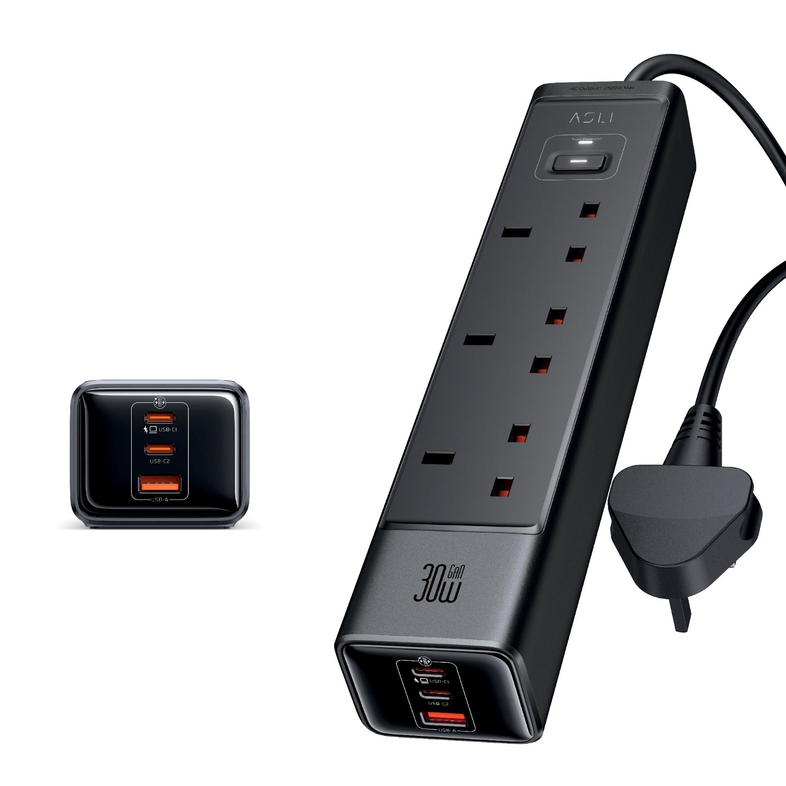 Asli Global 30W GaN 3 Outlet - 1 USB - 2 Type-C Surge Protection Power Strip Asli Global 30W GaN 3 Outlet - 1 USB - 2 Type-C Surge Protection Power Strip